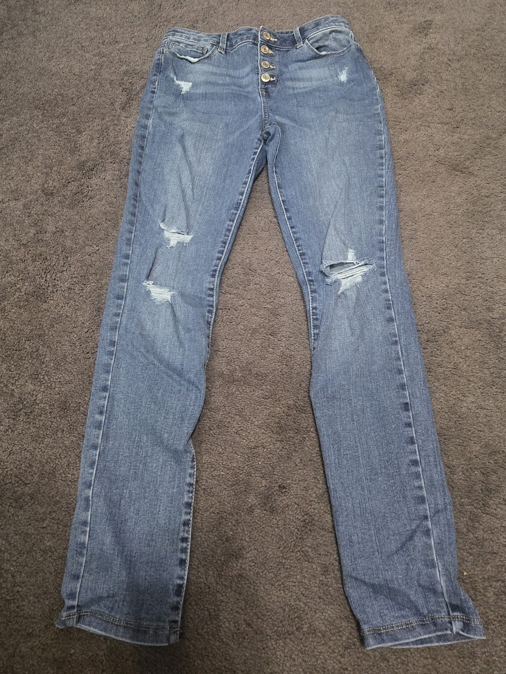 SO Girl's Straight-Leg Distressed Blue Jeans